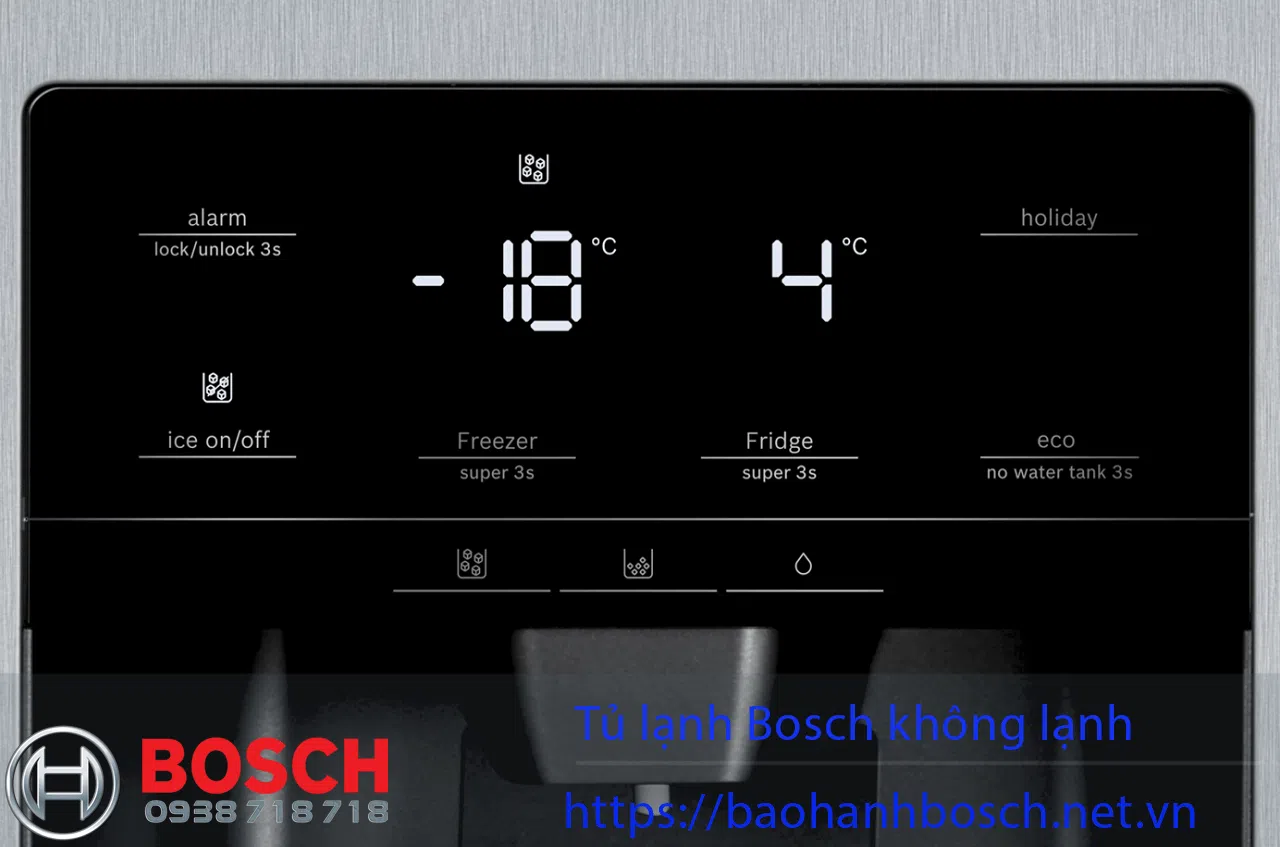 Điều khiển tủ lạnh Bosch không lạnh, hình ảnh bấm nút chỉnh nhiệt độ, thiết bị bảo hành chính hãng Bosch tại Việt Nam.