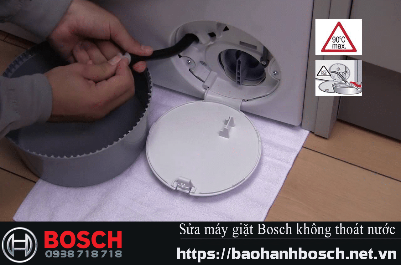 Nếu máy giặt Bosch không thoát nước ra ngoài, hãy xả hết nước còn đọng lại