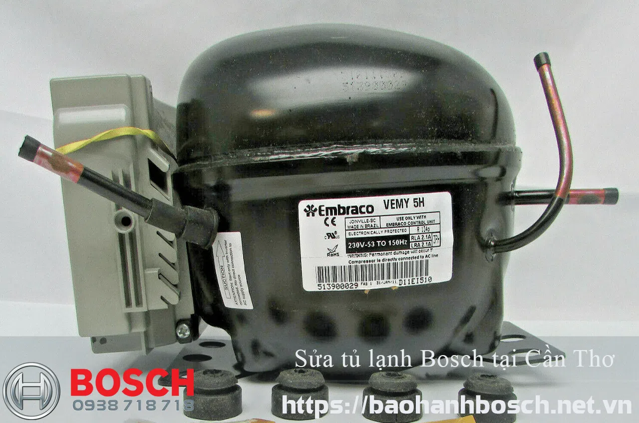 Hình ảnh máy nén lạnh Bosch Embraco VEMY 5H, linh kiện bảo hành chính hãng tại Cần Thơ.