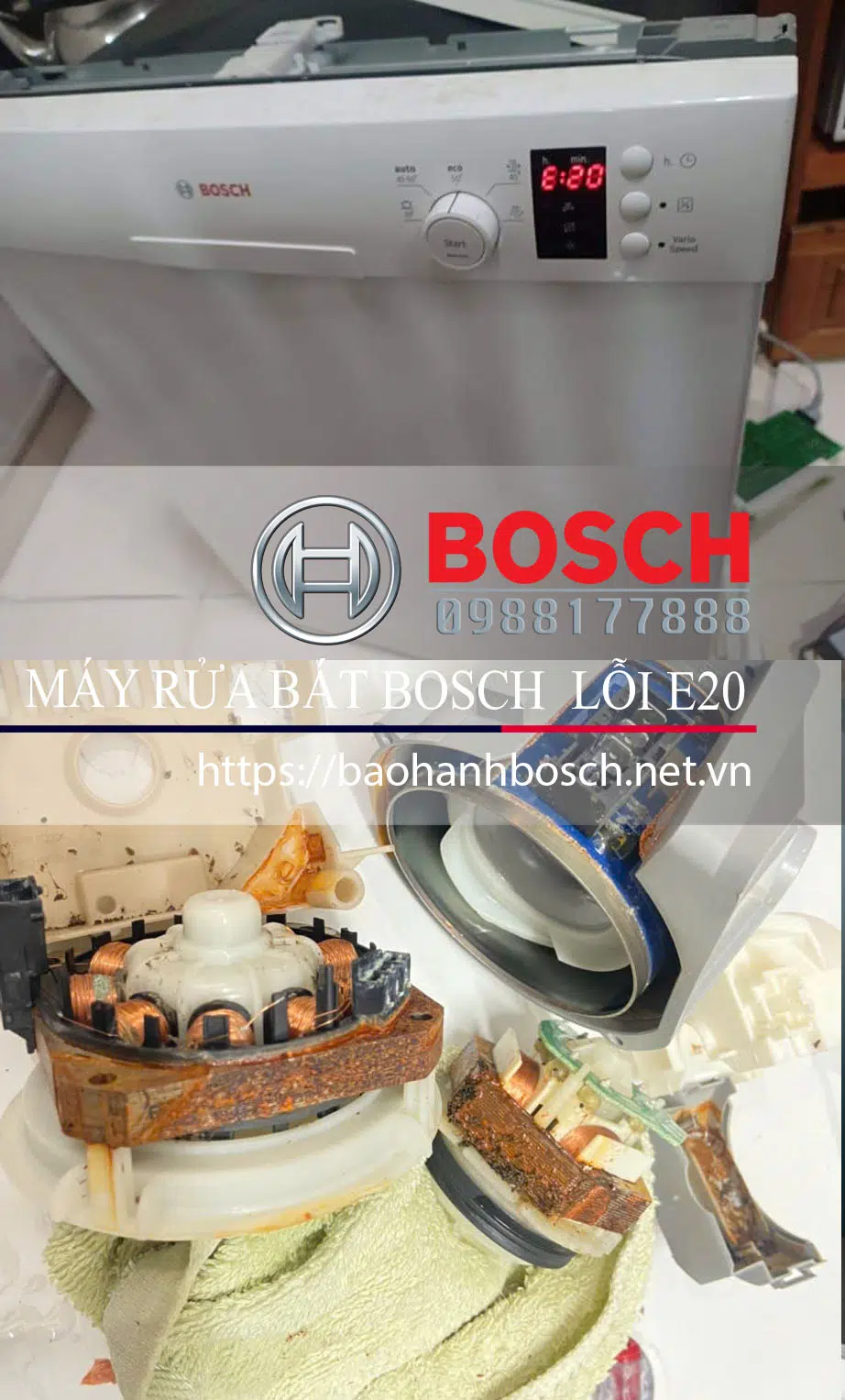Bảo hành Bosch hỗ trợ thay vòng nhiệt hỏng gây ra lỗi máy rửa bát Bosch lỗi E20