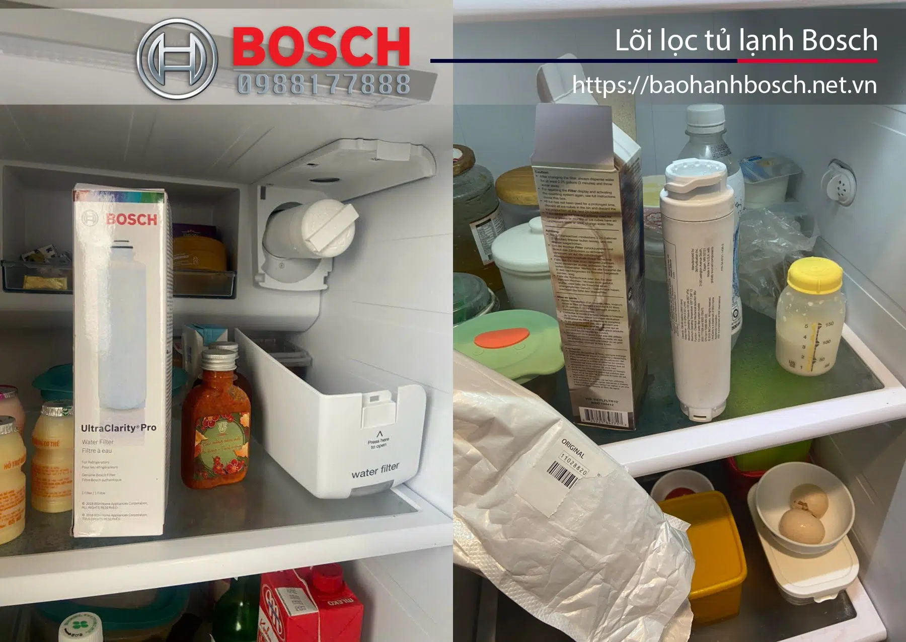 Lọc nước Bosch trong tủ lạnh, dịch vụ bảo hành chính hãng, sửa chữa lọc nước Bosch uy tín tại Việt Nam.