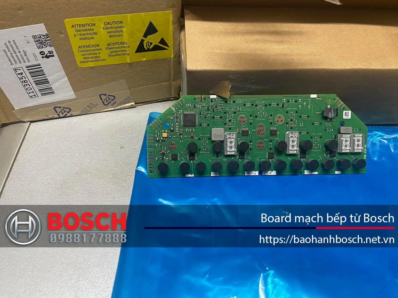 Mạch bếp Bosch chính hãng, board mạch điều khiển bằng công nghệ tiên tiến, phù hợp cho các thiết bị bếp từ và lò nướng, đảm bảo hoạt động ổn định và bền bỉ.