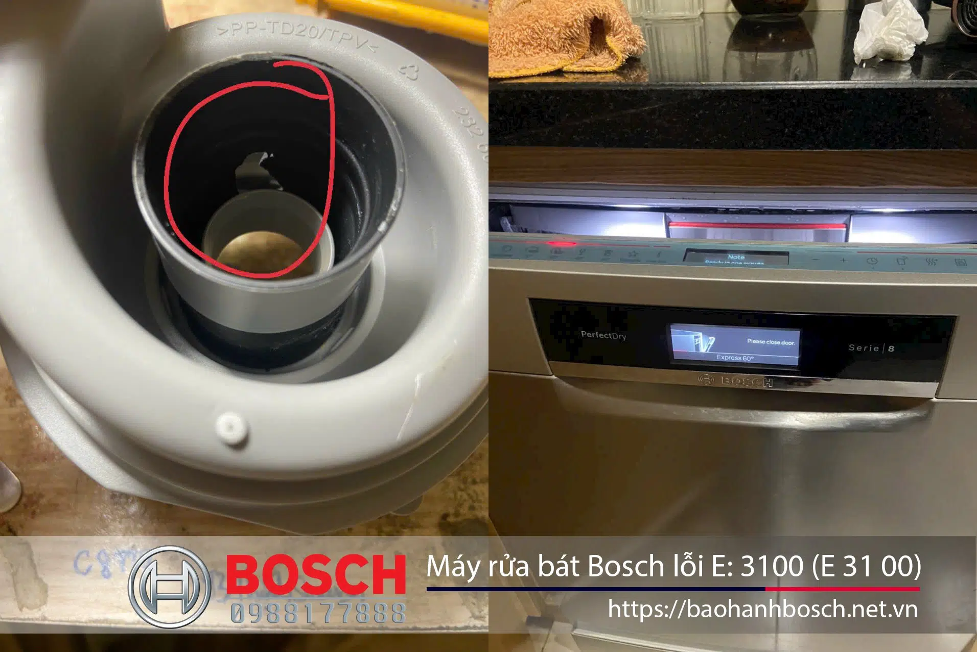 Lỗi máy rửa Bosch E 3100, E3 00: kiểm tra linh kiện, bảo hành chính hãng, sửa chữa chuyên nghiệp Bosch Việt Nam.