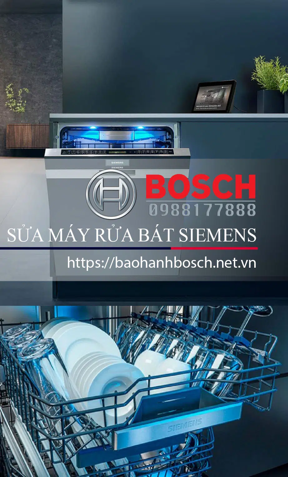 Tấm hình máy rửa bát Siemens chính hãng, hình ảnh chiến dịch bảo hành Bosch, dịch vụ sửa chữa và bảo trì máy rửa bát Siemens tại Việt Nam.