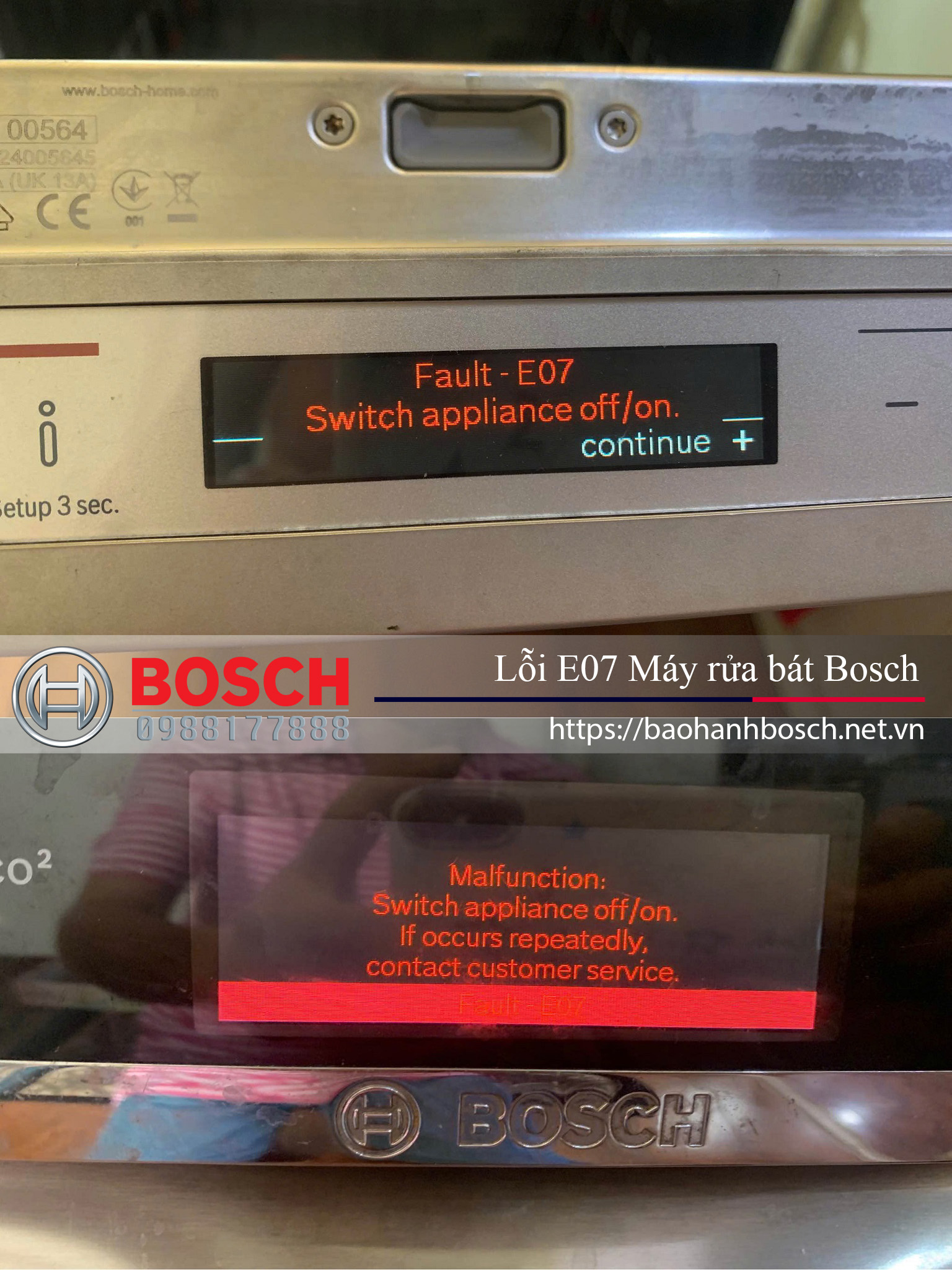 Lỗi E07 máy rửa bát Bosch