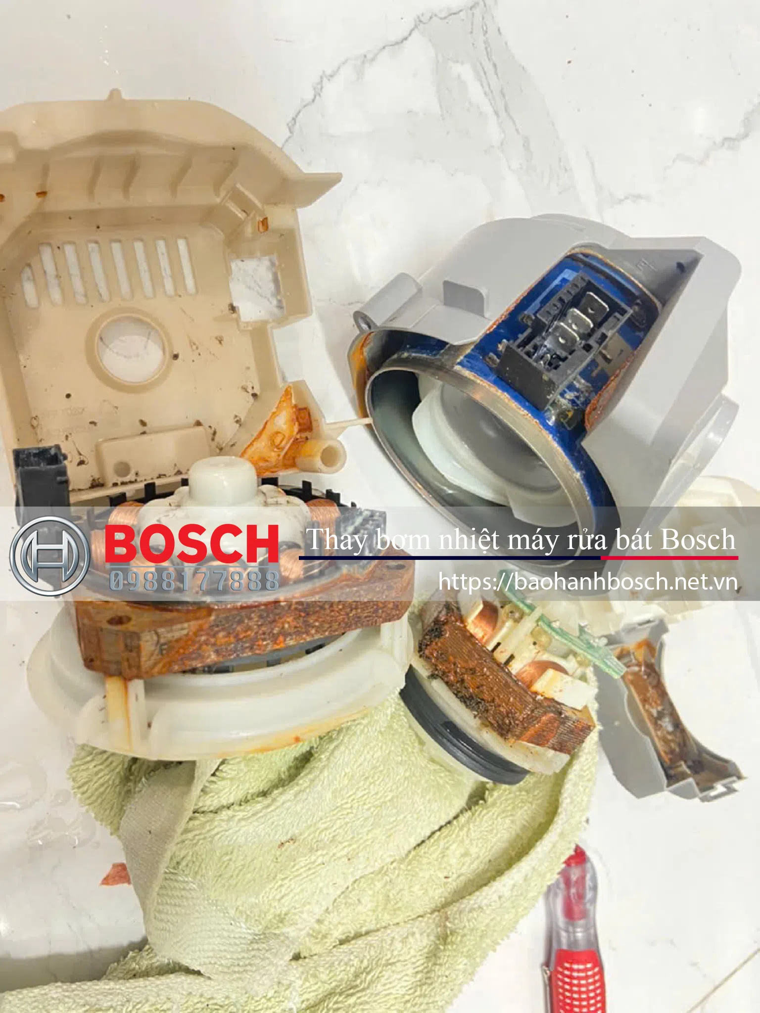 Thay bơm nhiệt máy rửa bát Bosch chính hãng, uy tín, linh kiện chính hãng, dịch vụ chuyên nghiệp tại báo hành Bosch.