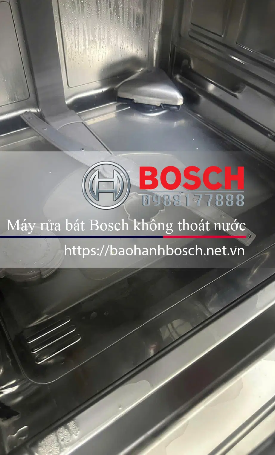Lồng giặt Bosch không thoát nước, hình ảnh máy rửa bát Bosch bị mắc lỗi thoát nước. Dịch vụ bảo hành Bosch chính hãng, sửa chữa và chăm sóc thiết bị gia dụng Bosch tại Việt Nam.