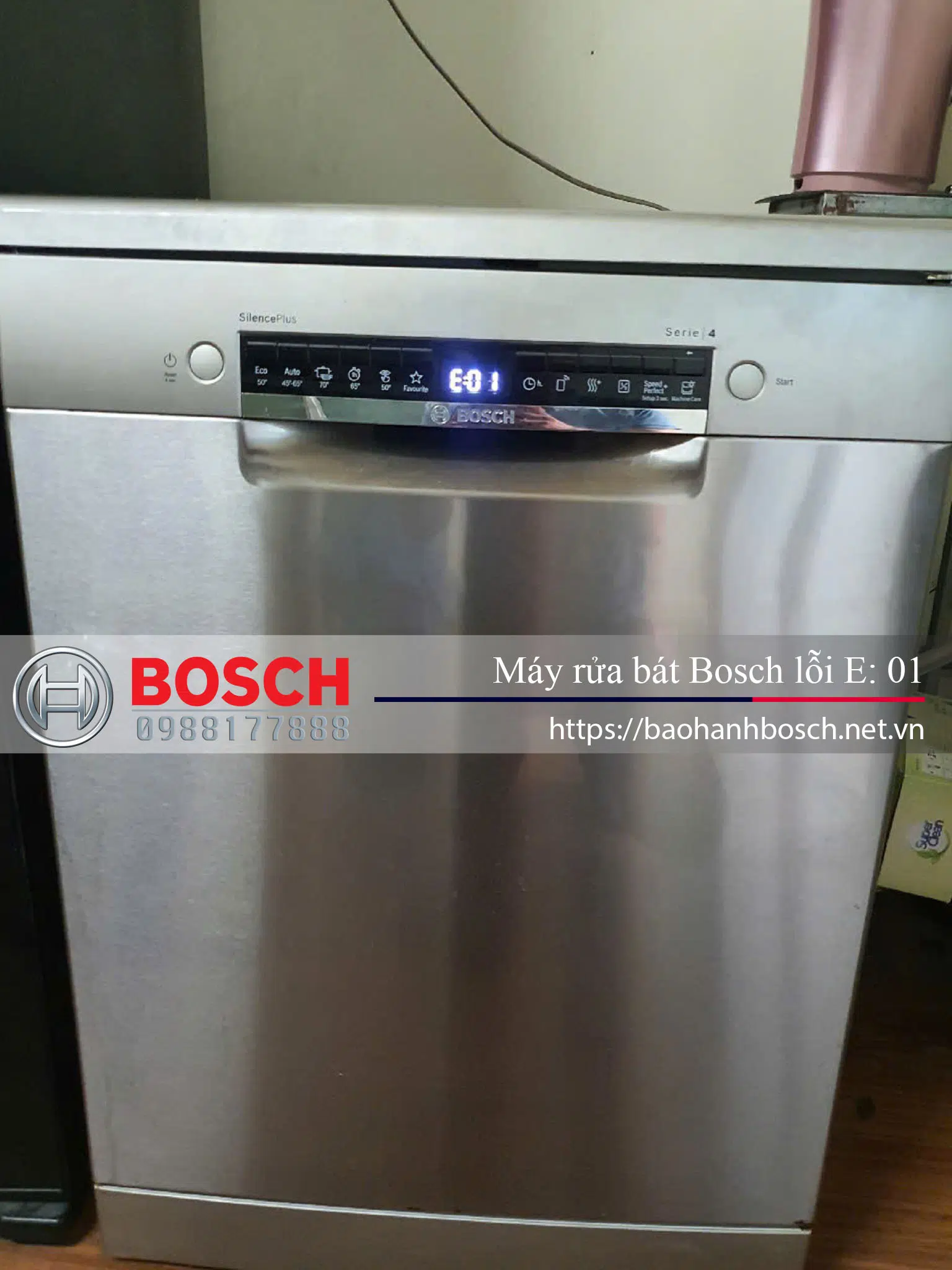 Chương trình bảo hành máy rửa chén Bosch, sửa chữa lỗi E: 01, dịch vụ bảo trì uy tín, chính hãng tại Việt Nam.