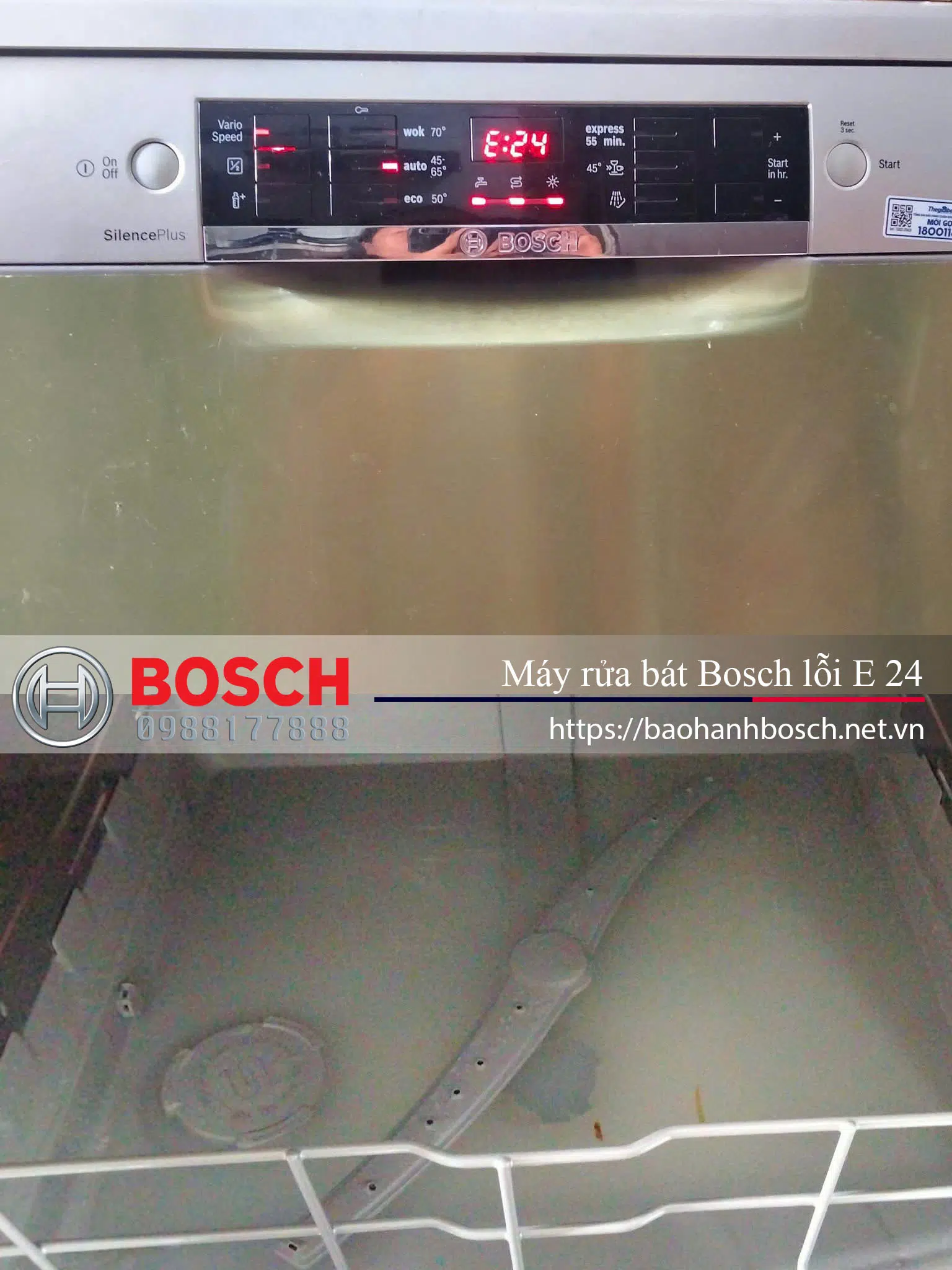 Máy rửa bát Bosch lỗi E 24, sửa chữa và bảo hành chính hãng Bosch, dịch vụ bảo trì uy tín tại Việt Nam.