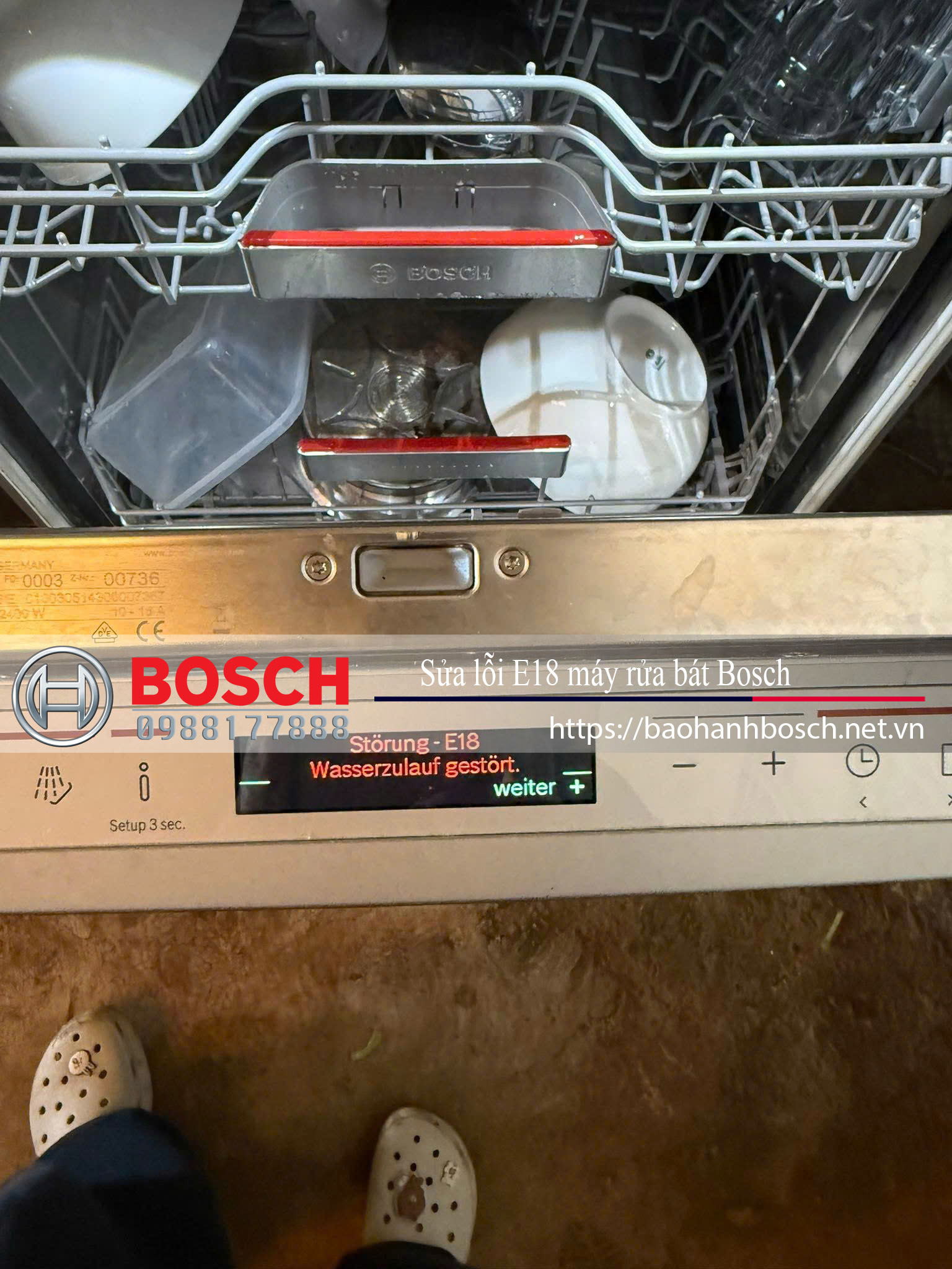 Lỗi E18 máy rửa bát Bosch