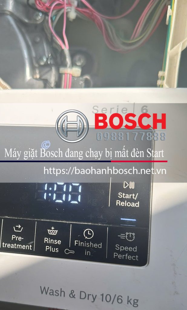 Máy giặt Bosch đang chạy bị mất đèn Start và về lại thời gian ban đầu