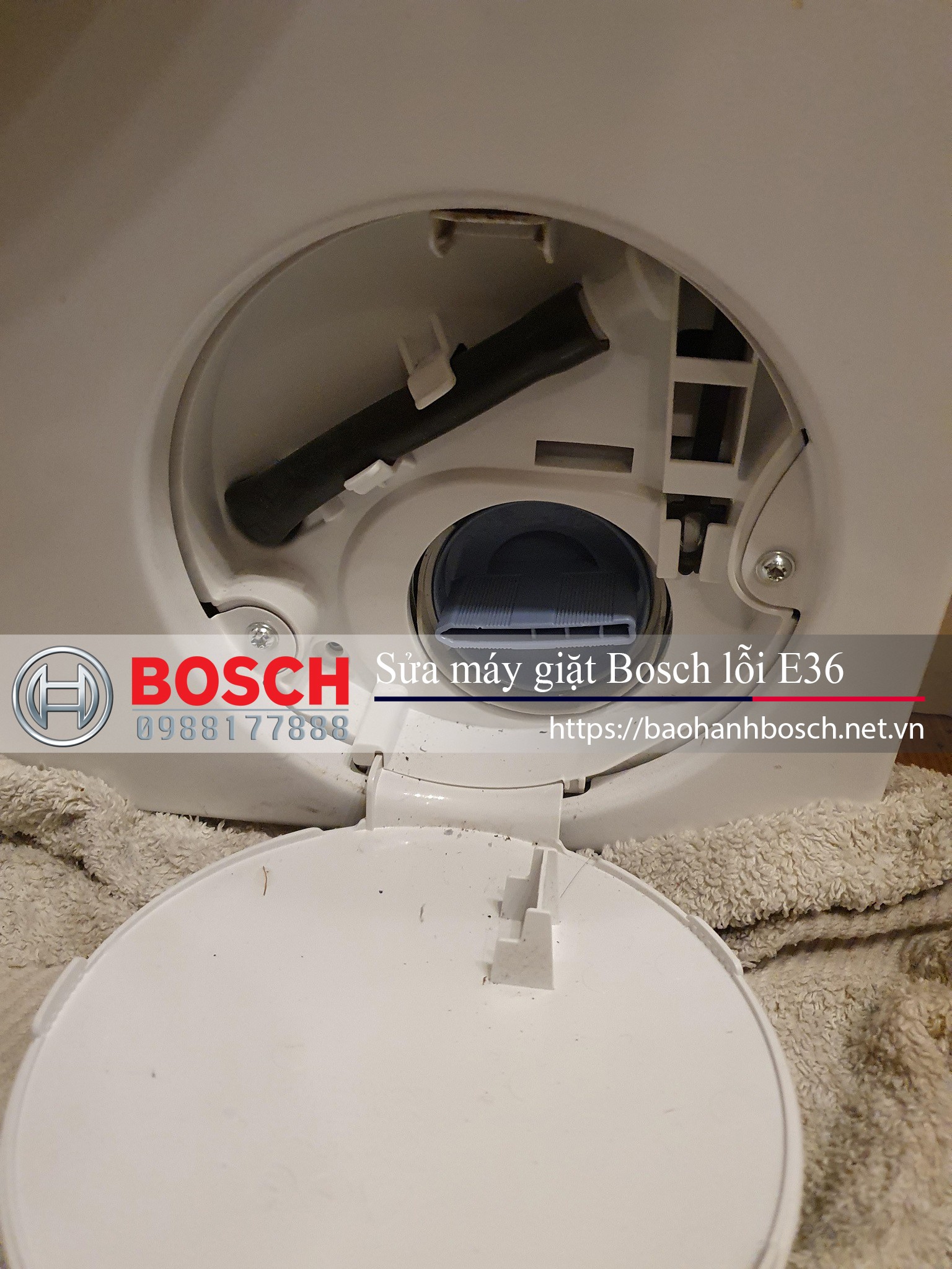 Khi máy giặt Bosch lỗi E36, hãy thử kiểm tra bộ lọc bơm xả có vấn đề không?